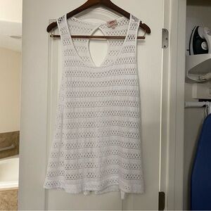 PL Movement Womens Tank Top L Bust 42” White Crochet Crocheted Striped Panels